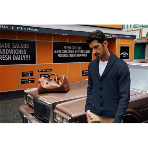 Mens Shawl Collar Cardigan Sweater Knit Button Down Textured Long Sleeve Winter - Picture 3 of 5